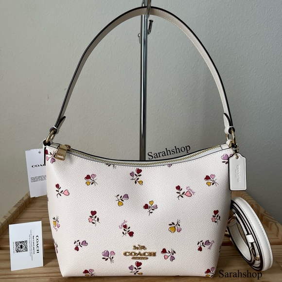 ✅Coach Zip Top Shoulder Bag With Heart Print